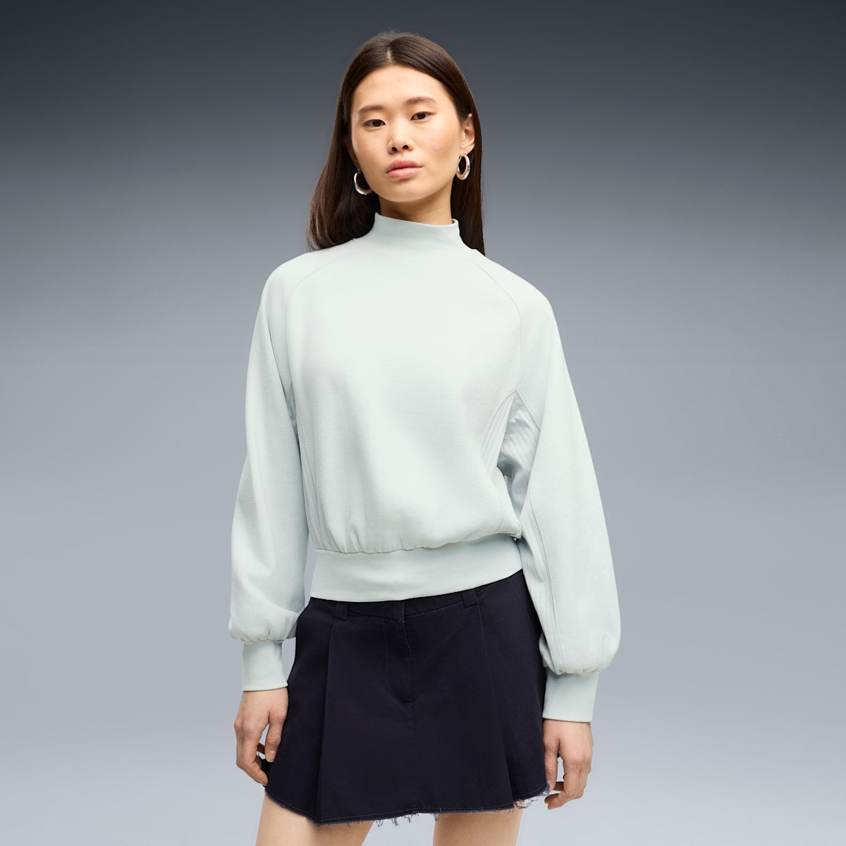 HER Relaxed Mock Neck Crew Sweatshirt Women - Créme De Mint - on model