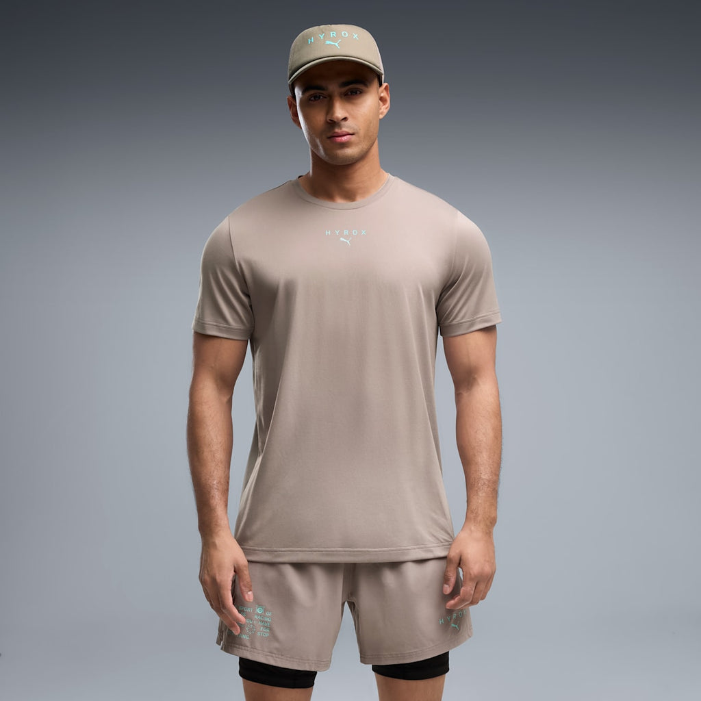 PUMA x HYROX Graphic Tee Men - Mouse Gray - on model