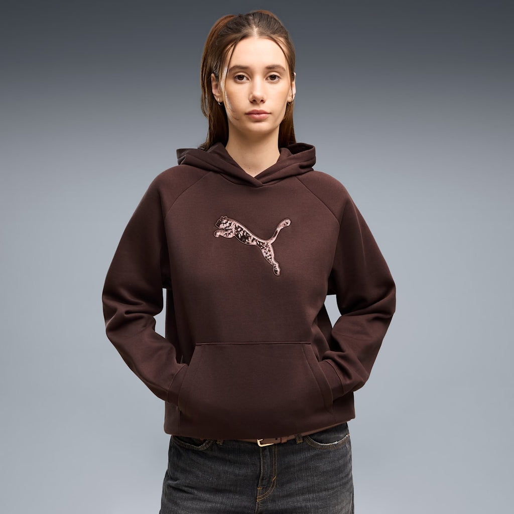 Essentials Sequins Hoodie Women - Chocolate Fondue - on model