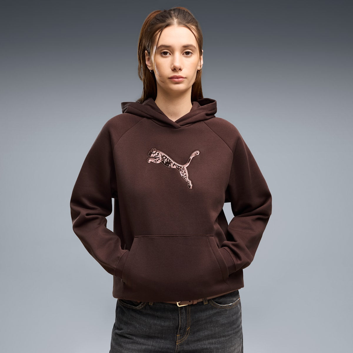 Essentials Sequins Hoodie Women - Chocolate Fondue - on model