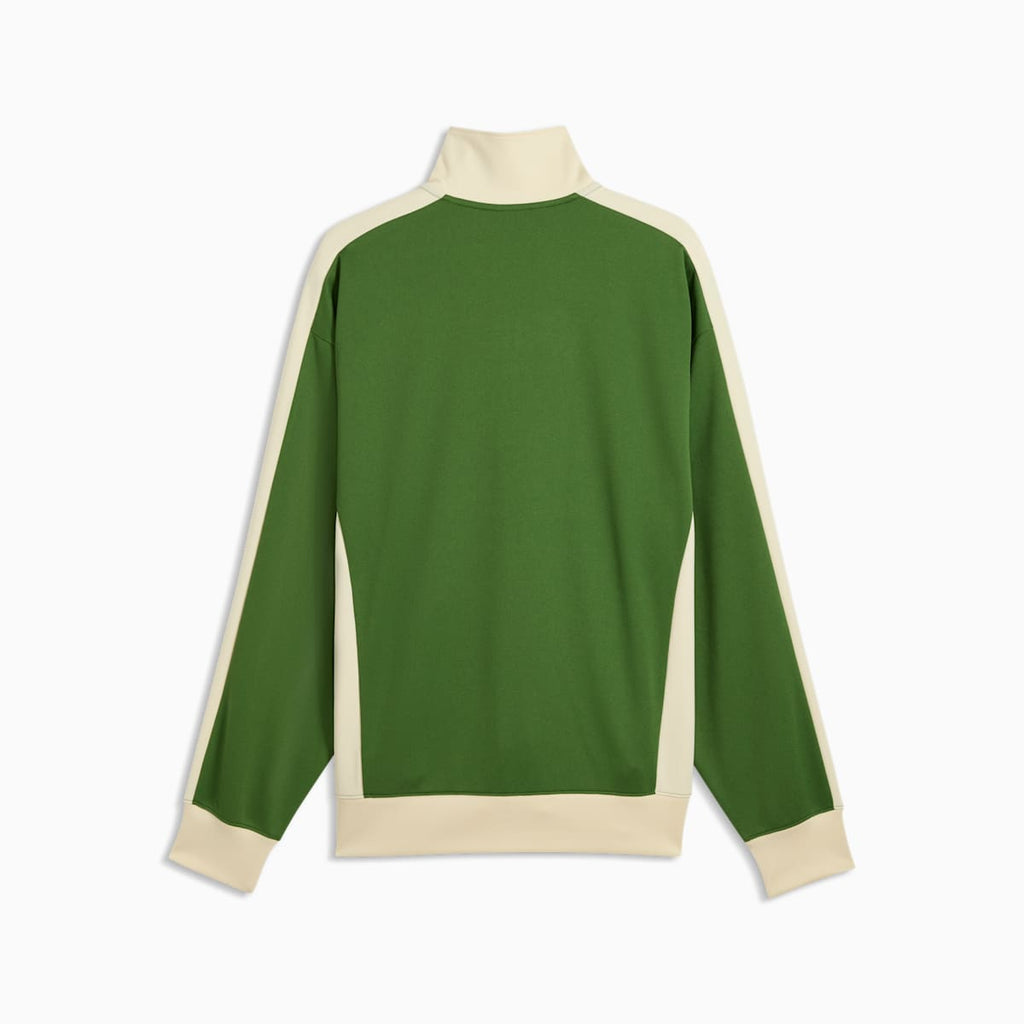 T7 Relaxed Retro Track Jacket Men - Earthy Green-Buttercream - back on white background