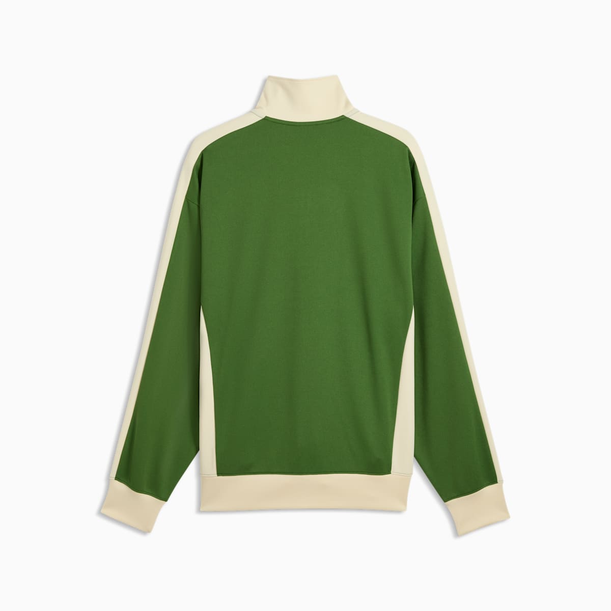 T7 Relaxed Retro Track Jacket Men - Earthy Green-Buttercream - back on white background
