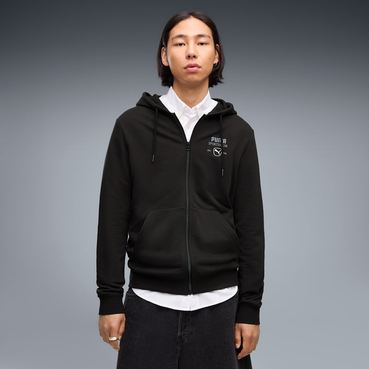 PUMA Class Men's Graphic Full-Zip Hoodie - PUMA Black - on model