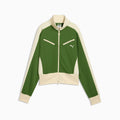 T7 Women's Retro Track Jacket - Earthy Green-Buttercream - front on white background