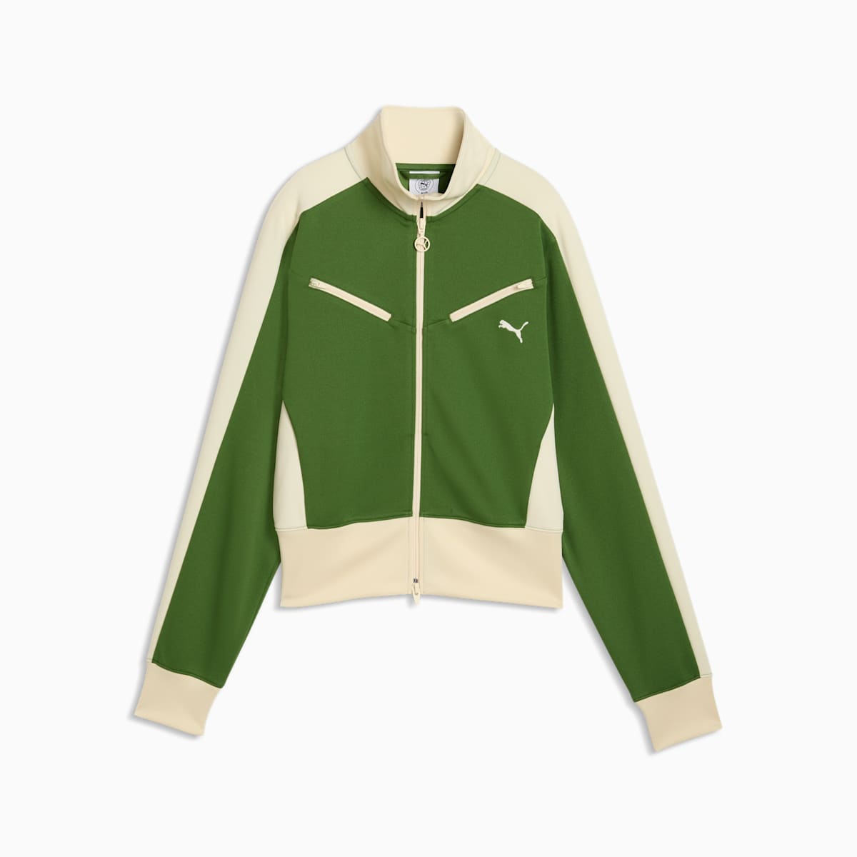 T7 Women's Retro Track Jacket - Earthy Green-Buttercream - front on white background