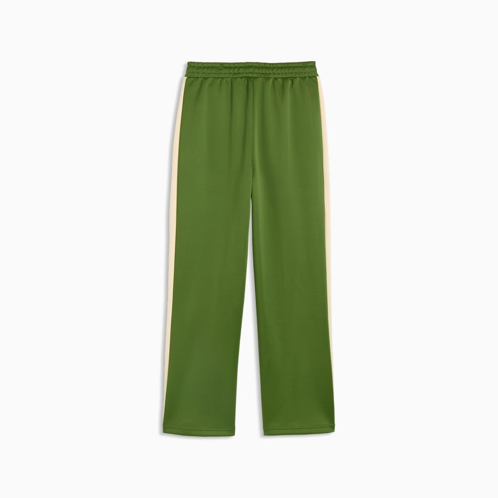 T7 Women's Straight Track Pants - Earthy Green-Buttercream - back on white background