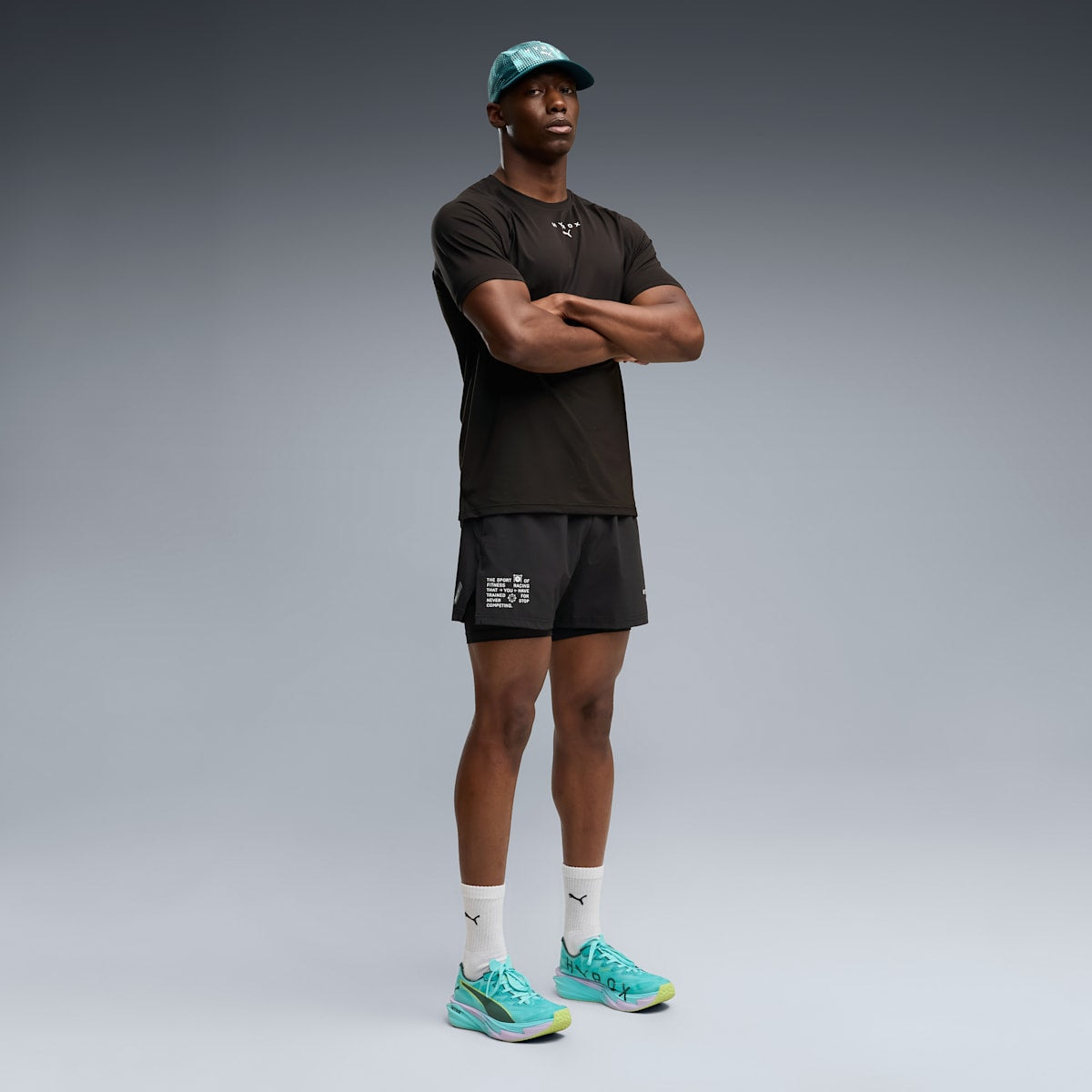 PUMA x HYROX PWRMODE 2-in-1 Shorts Men - PUMA Black - on model