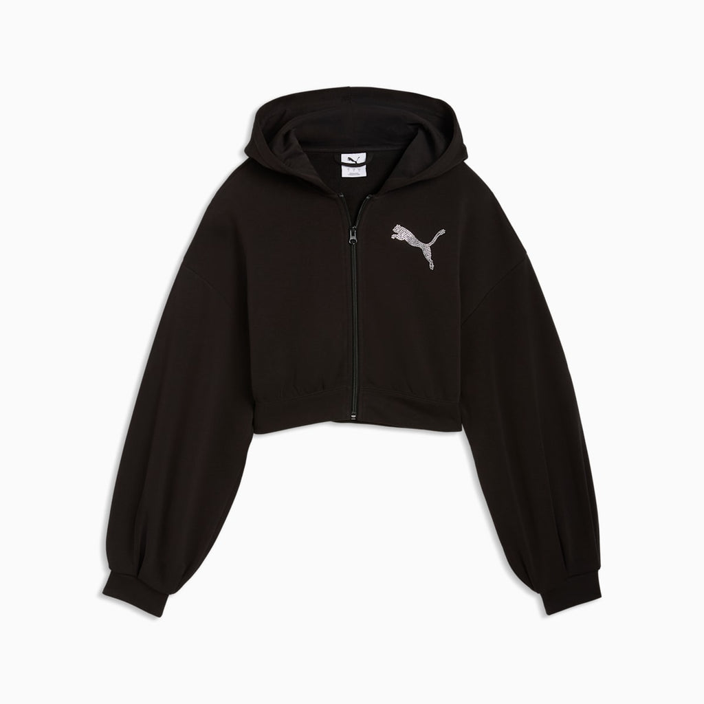 Essentials Graphic Bedazzled Full-Zip Hoodie Women - PUMA Black front view