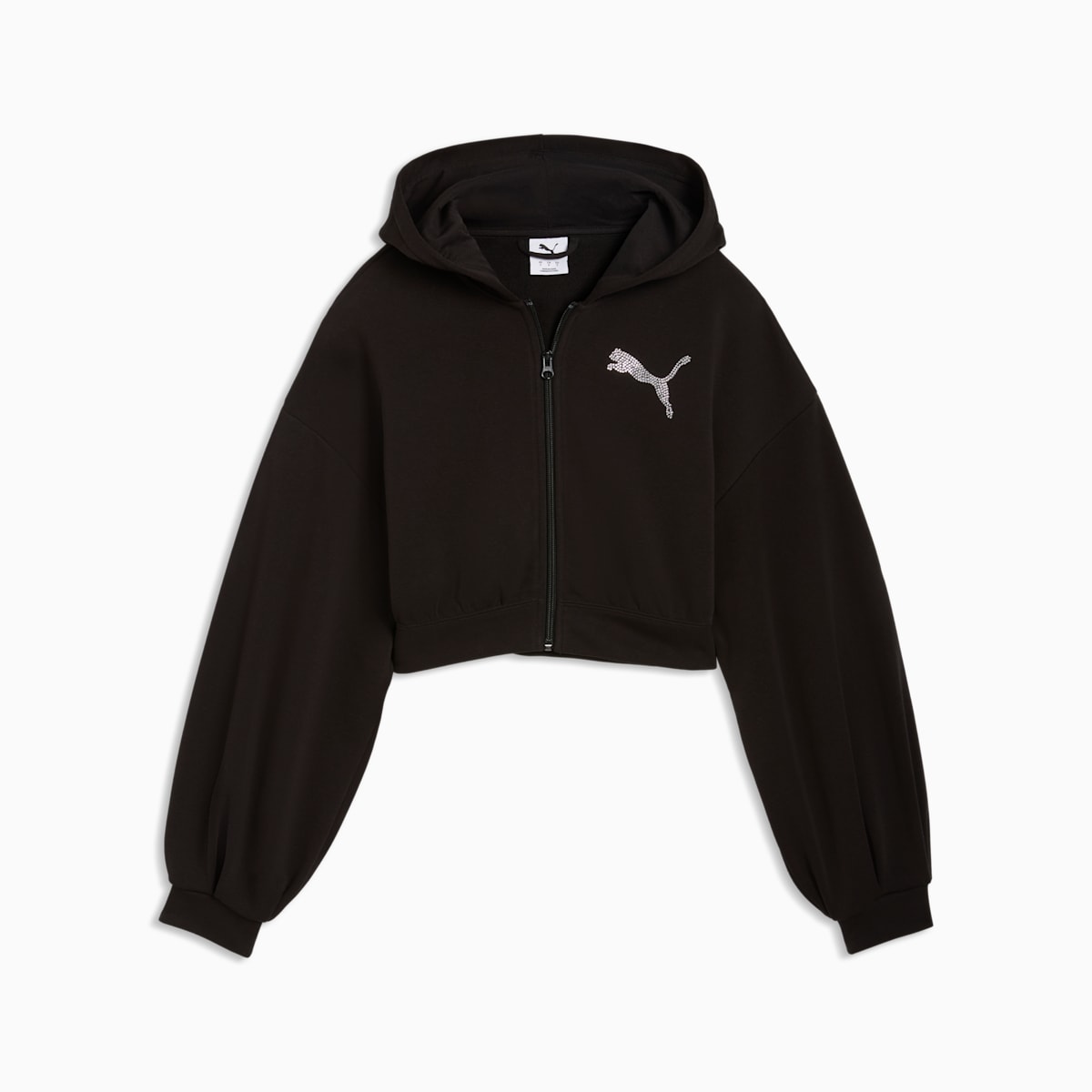 Essentials Graphic Bedazzled Full-Zip Hoodie Women - PUMA Black front view