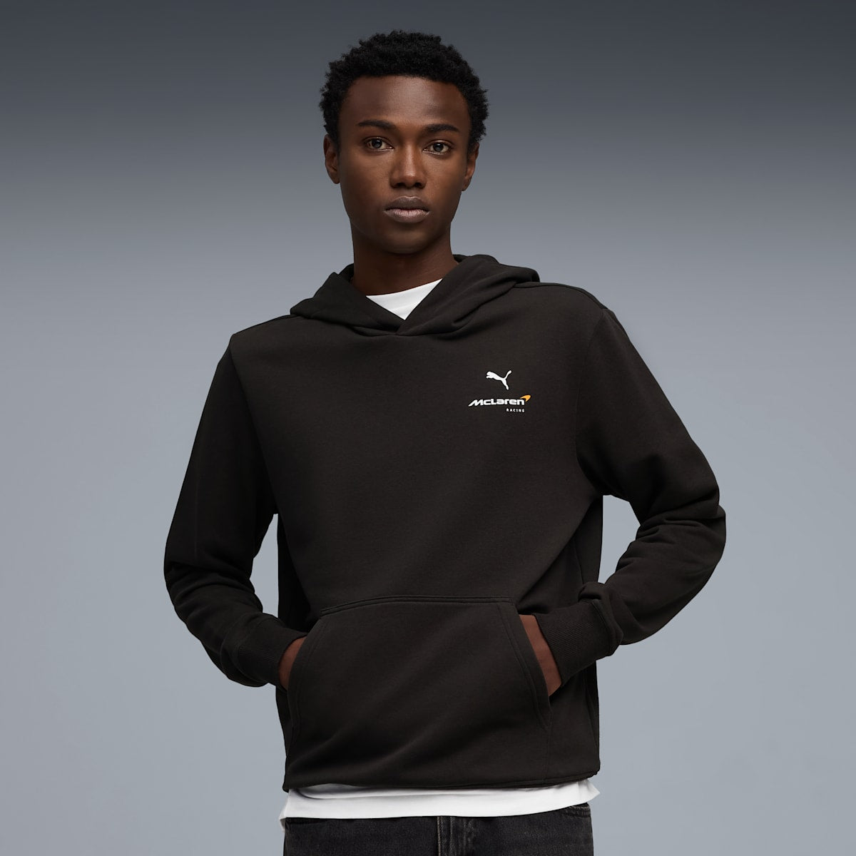 McLAREN Essentials Men's Hoodie - PUMA Black - on model