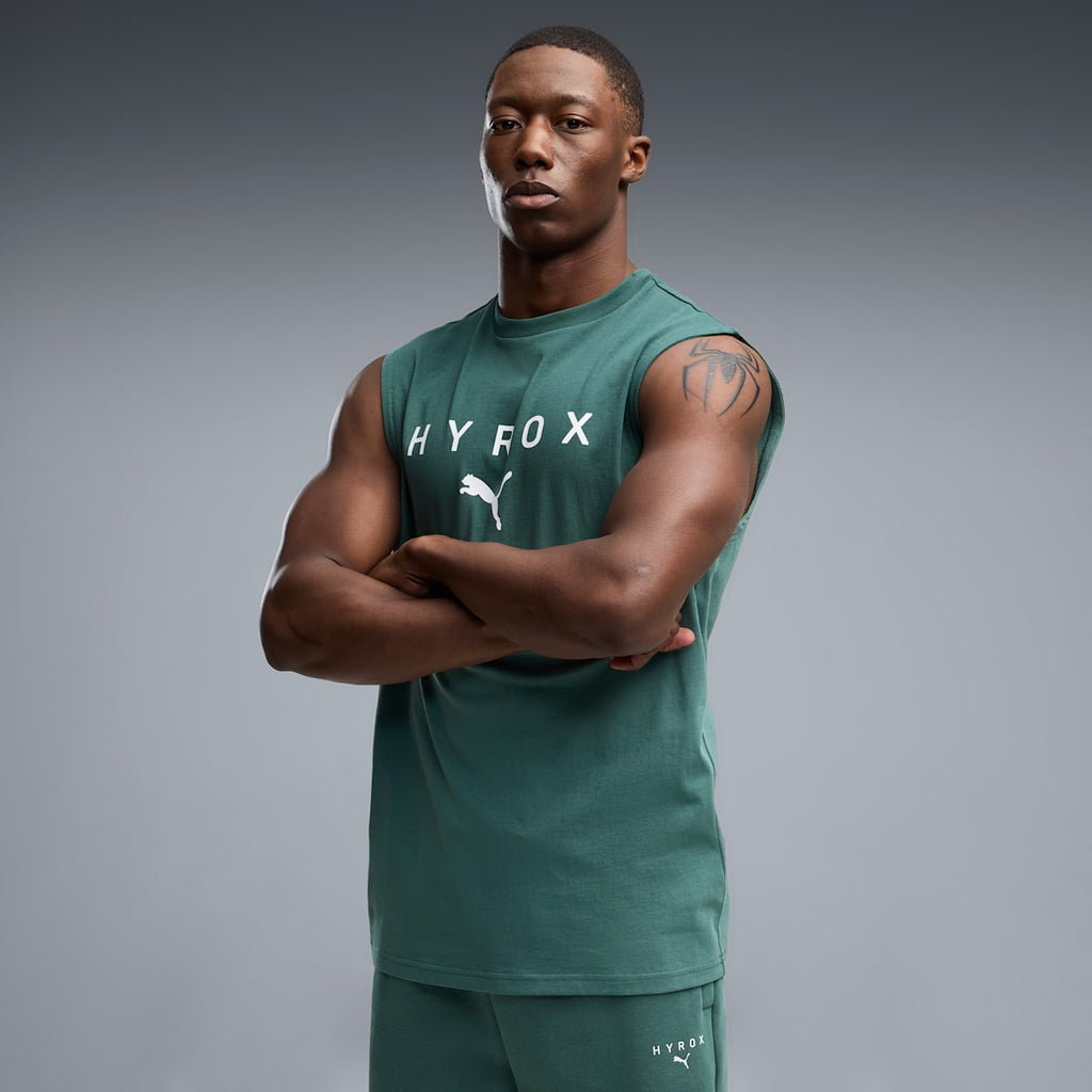 PUMA x HYROX Cut-Off Tank Men - Herb Garden - on model