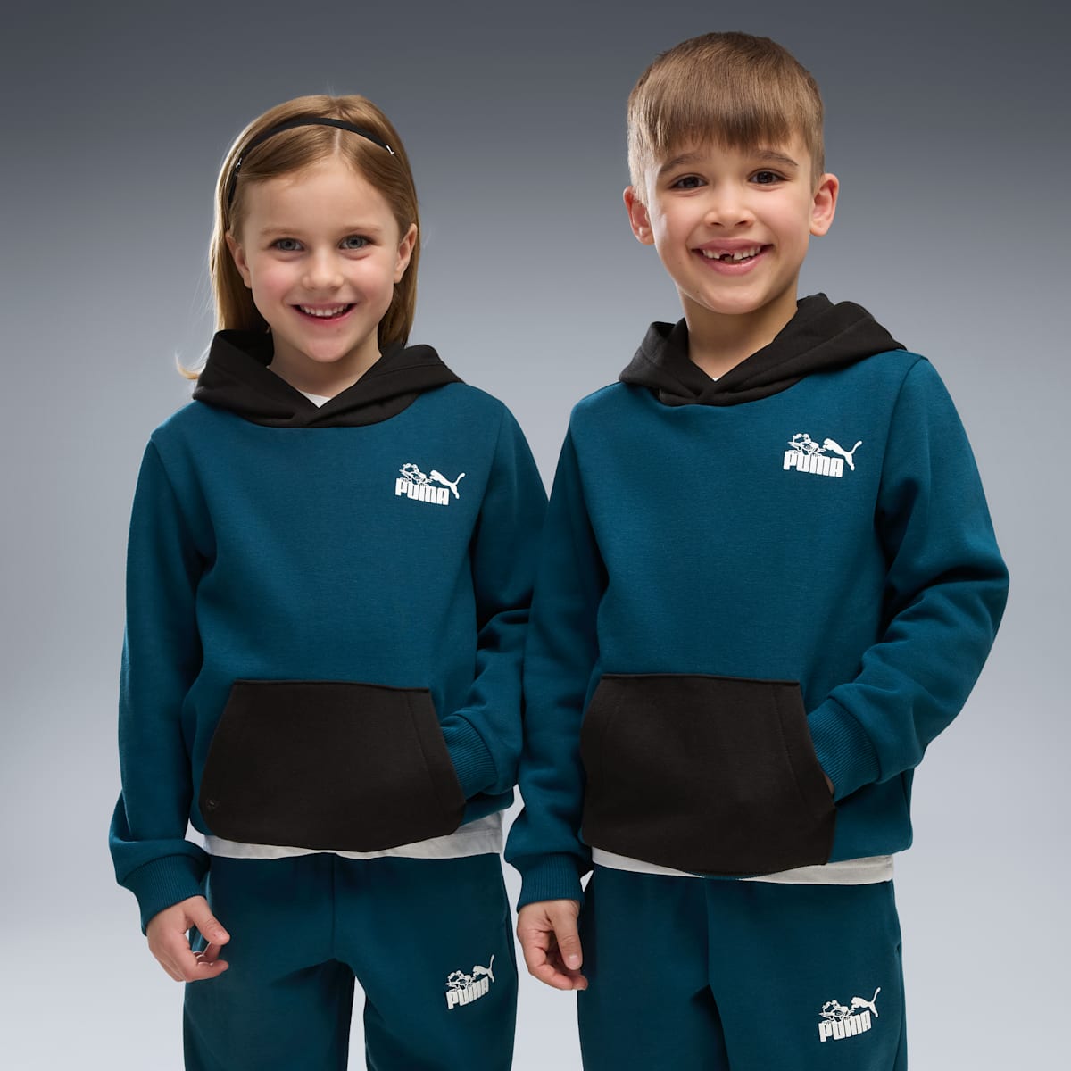 PUMA Kids Hoodie - Midnight Petrol - on model