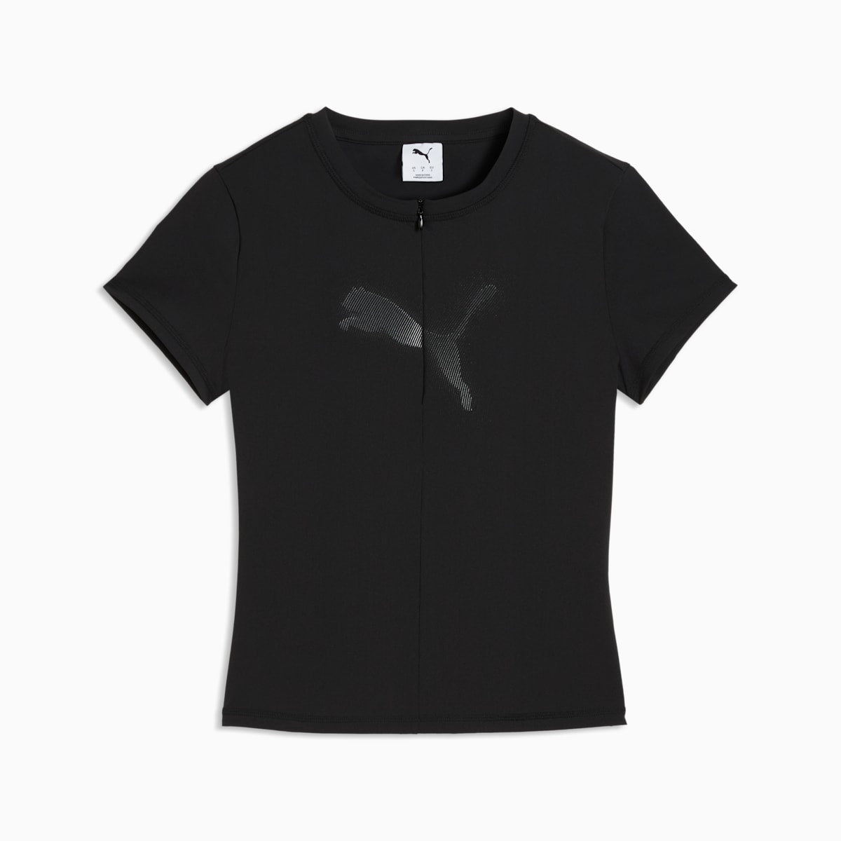 DARE TO Slim Half-Zip Warp-Knit Graphic Top Women - PUMA Black front view