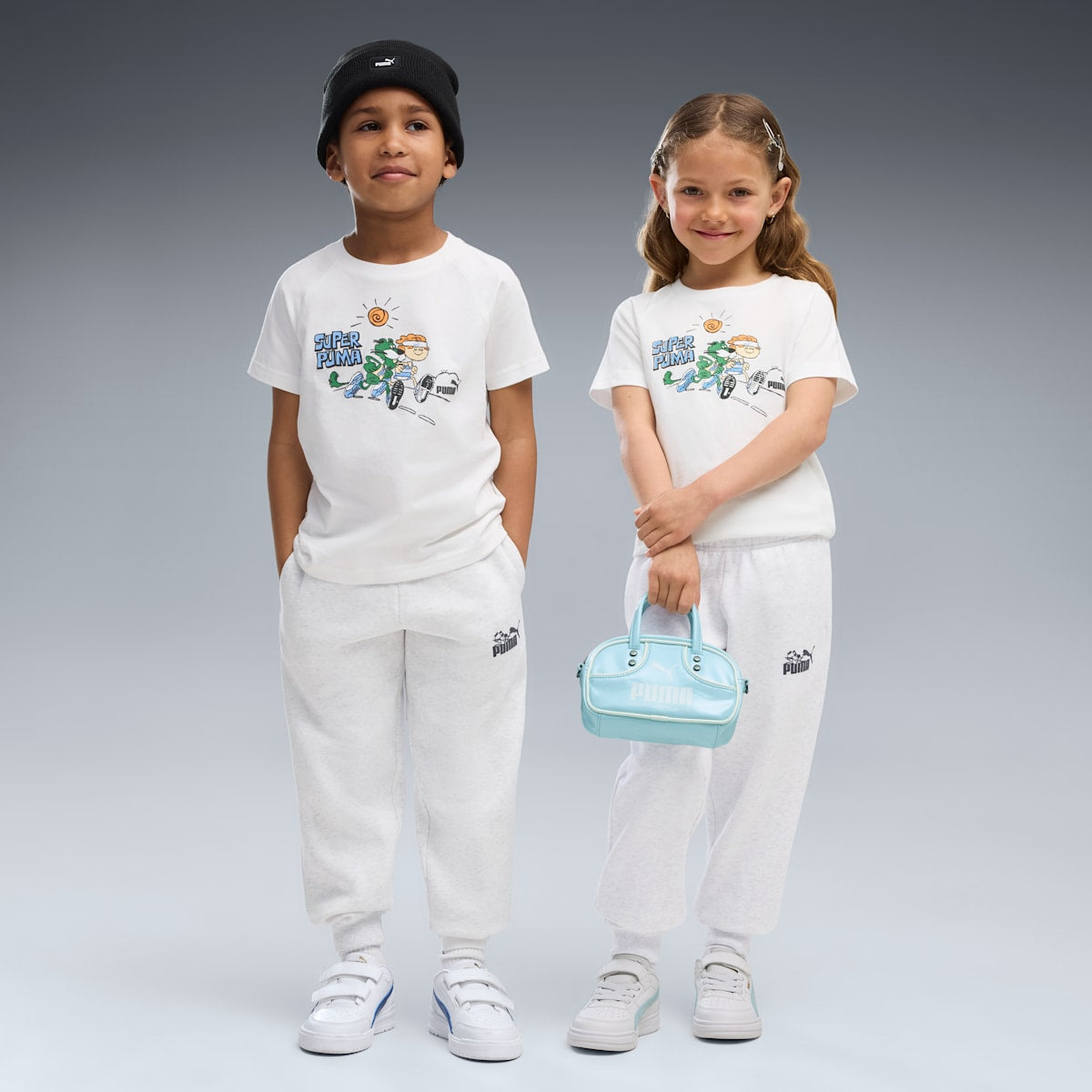 PUMA Kids Track Pants - White Glow Heather - on model