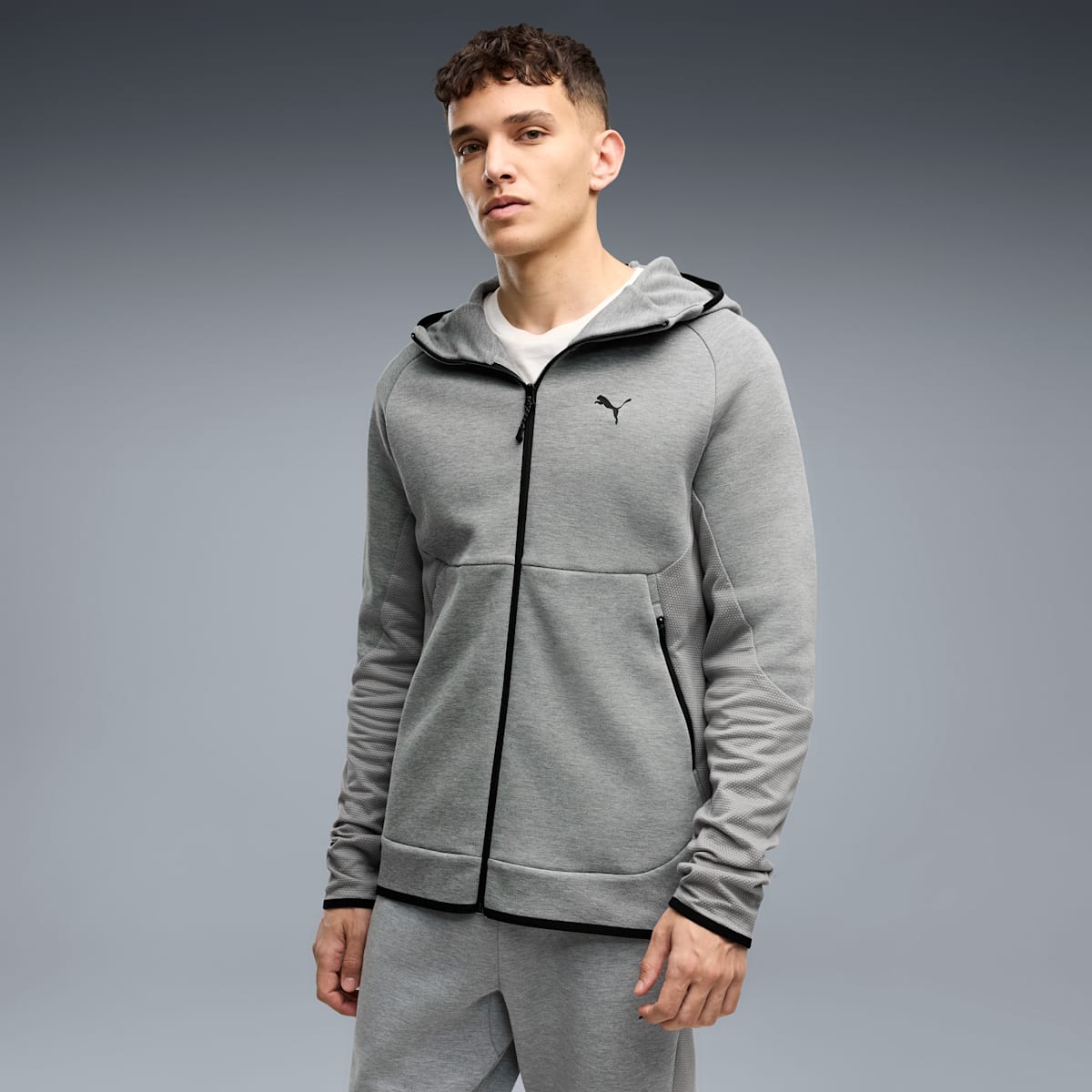 PUMATECH Elevated Slim Full-Zip Hoodie Men - Medium Gray Heather - on model