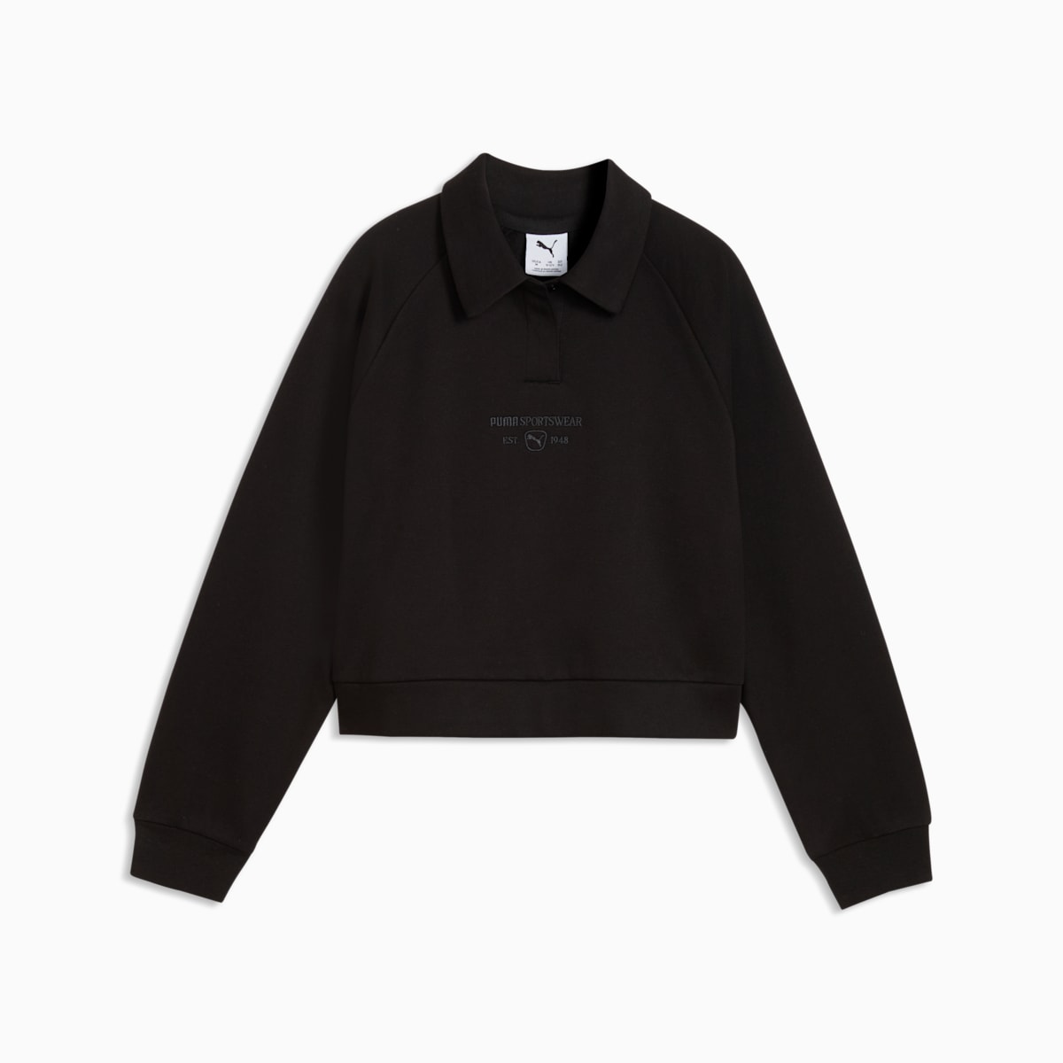 PUMA Class Relaxed Cropped Fleece Sweatshirt Youth - PUMA Black - front on white background