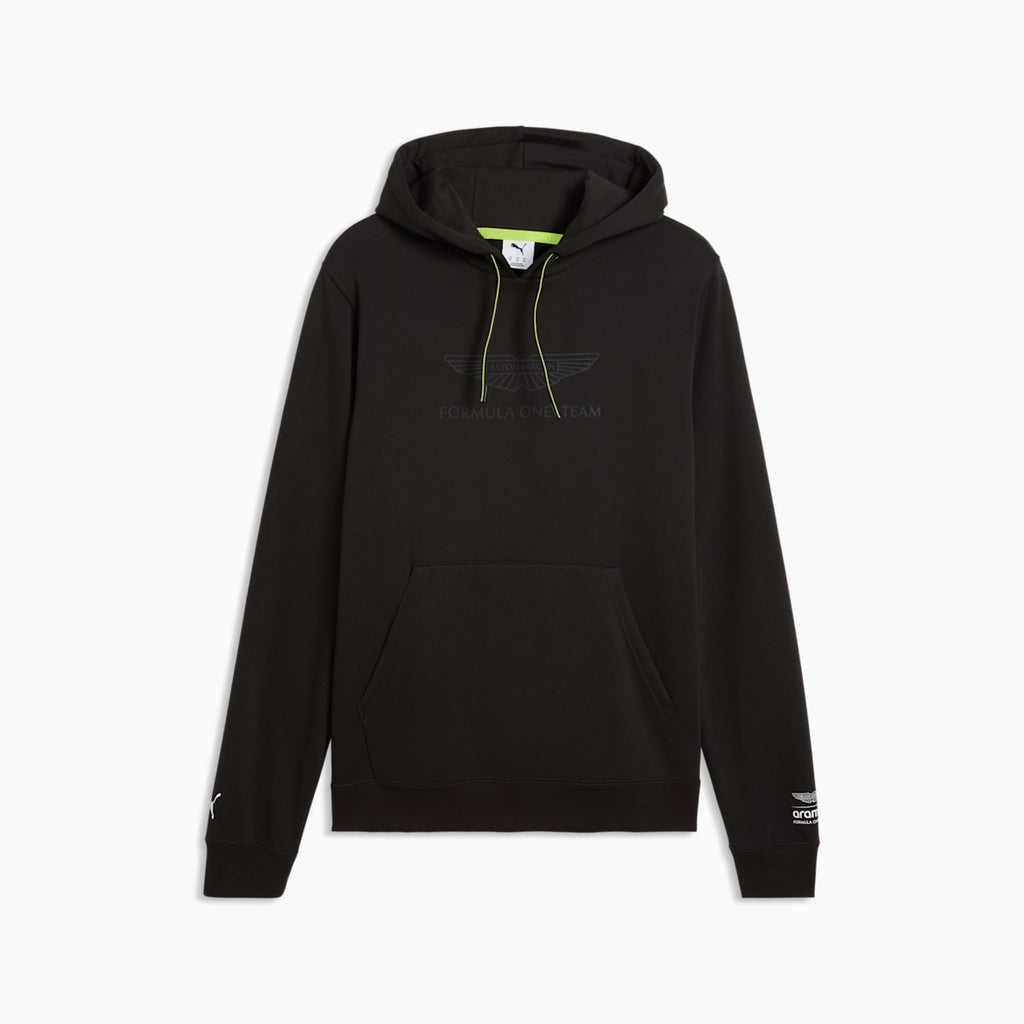 PUMA x ASTON MARTIN ARAMCO F1® TEAM Essentials Hoodie Men - PUMA Black - front on white background