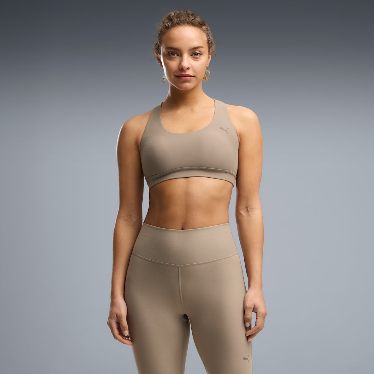 Cloudspun Ultra Soft Women's Mid Impact Sports Bra - Mouse Gray - on model