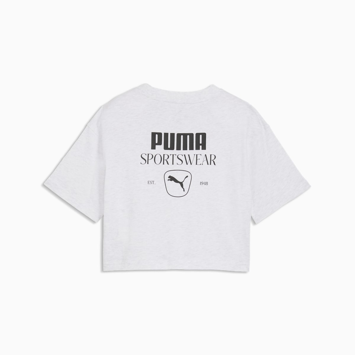 PUMA Class Relaxed Cropped Graphic Tee - Youth 8-16 years - White Glow Heather - back on white background