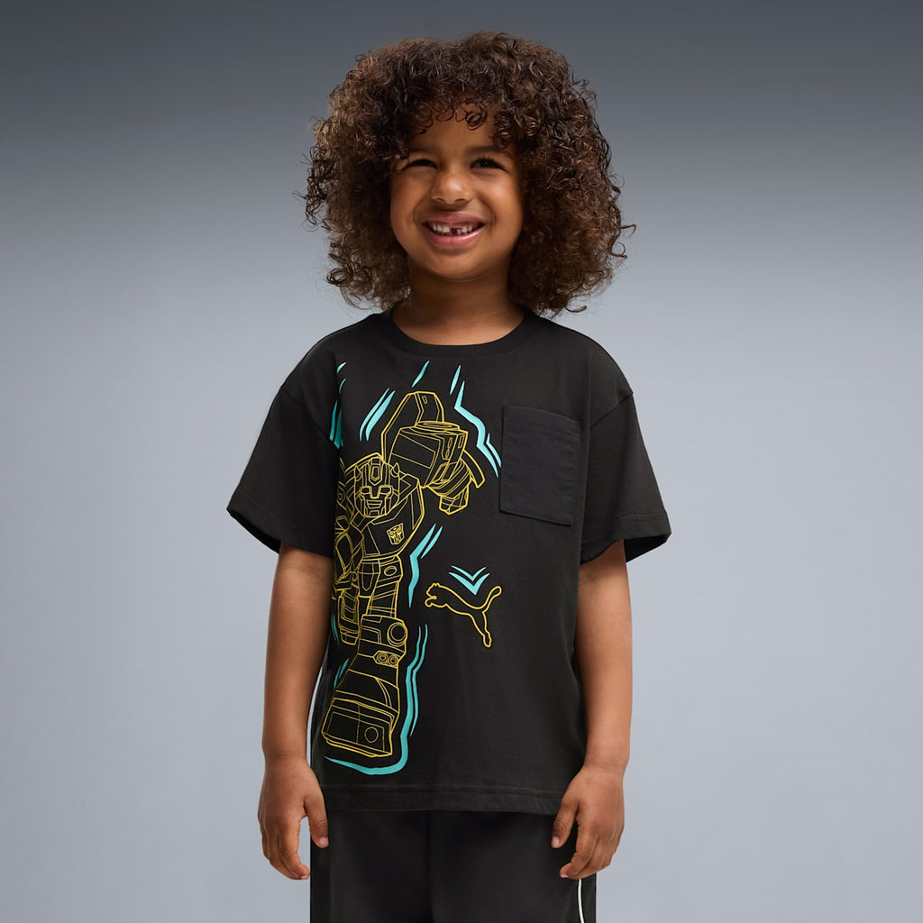 PUMA x TRANSFORMERS Little Kids' Relaxed Graphic Tee - PUMA Black - on model