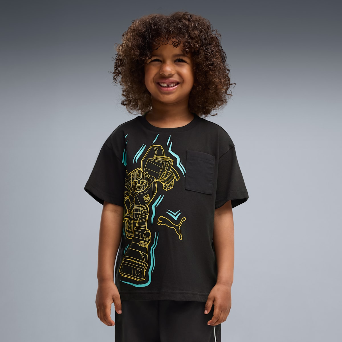 PUMA x TRANSFORMERS Little Kids' Relaxed Graphic Tee - PUMA Black - on model