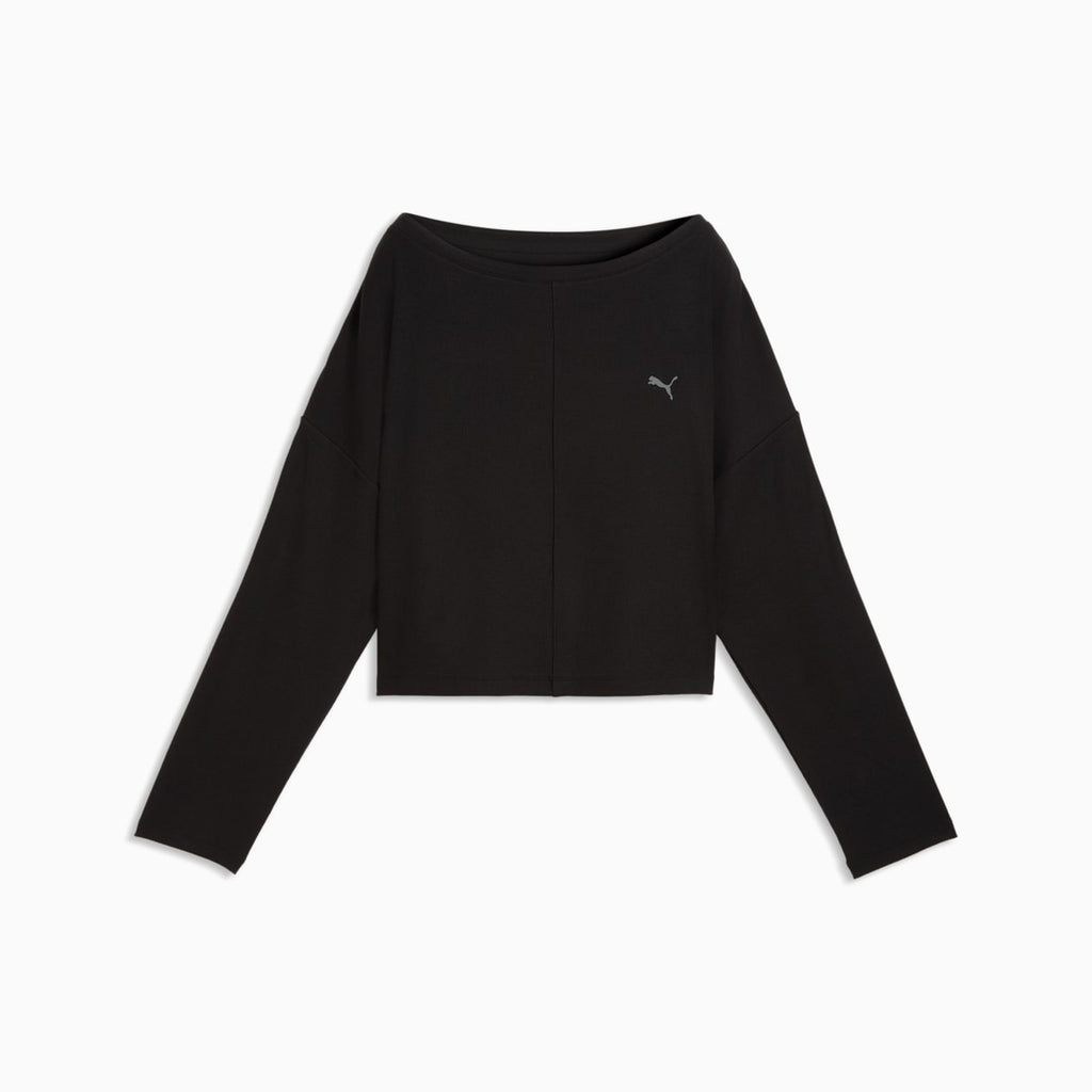 CLOUDSPUN Rib Slouchy Long-Sleeve Tee Women - PUMA Black front view