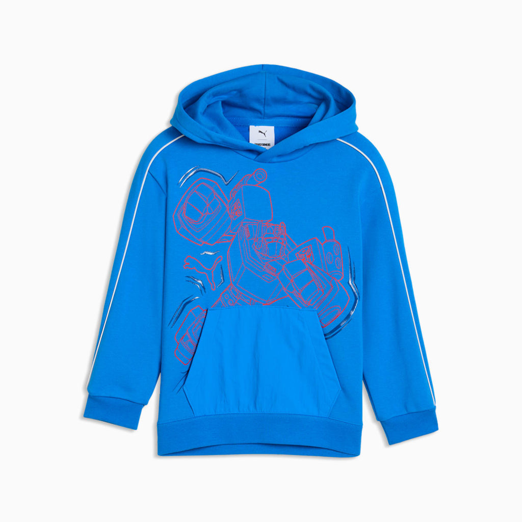 PUMA x TRANSFORMERS T7 Relaxed Graphic Hoodie Kids - Racing Blue - front on white background
