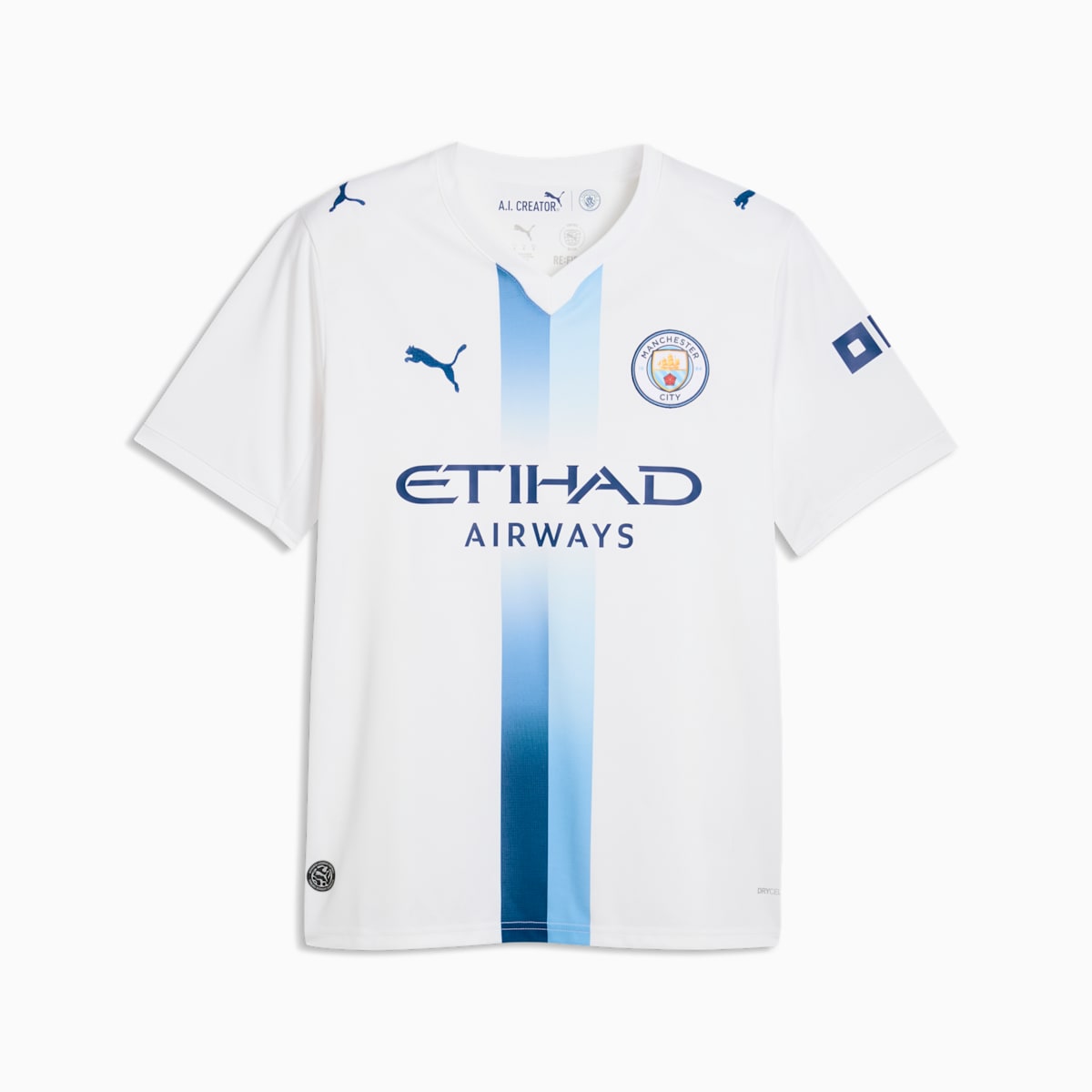 Manchester City Third Men's Soccer Jersey - PUMA White-Blazing Blue - front on white background