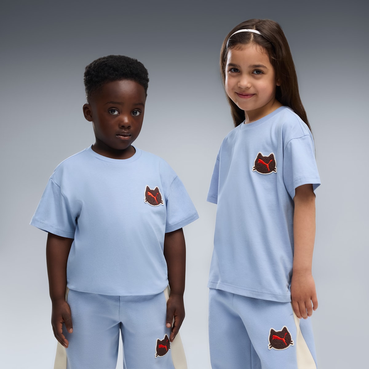 Imaginary Friend Relaxed Badge Tee Kids - Chambray Blue - on model