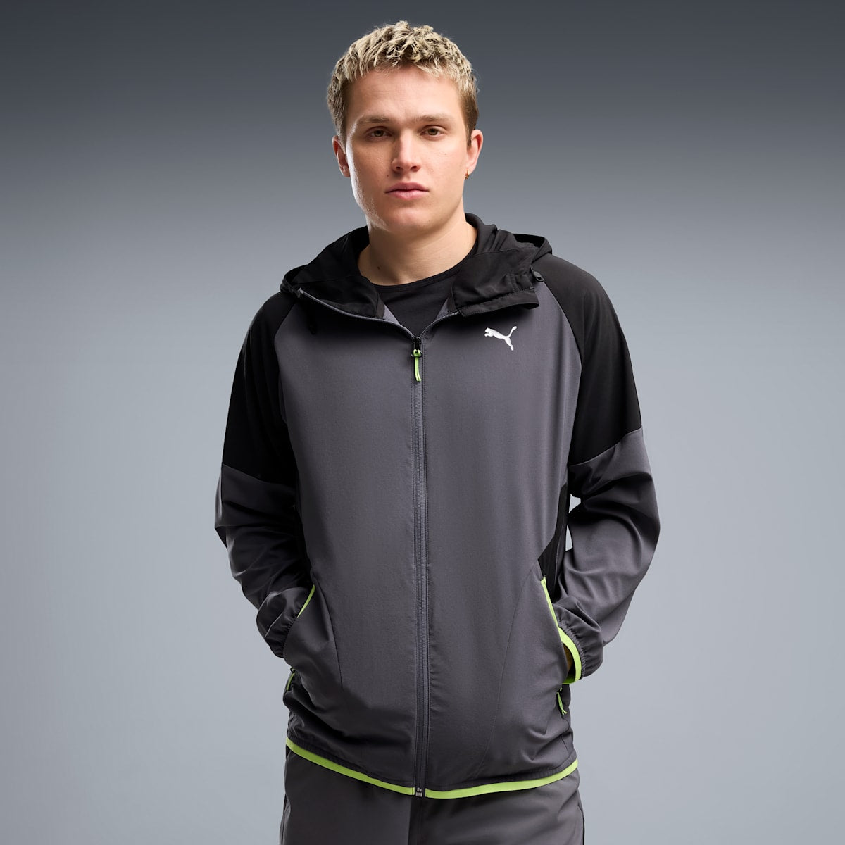 PWRTRAIN Stretch Woven Full-Zip Jacket Men - Galactic Gray - on model