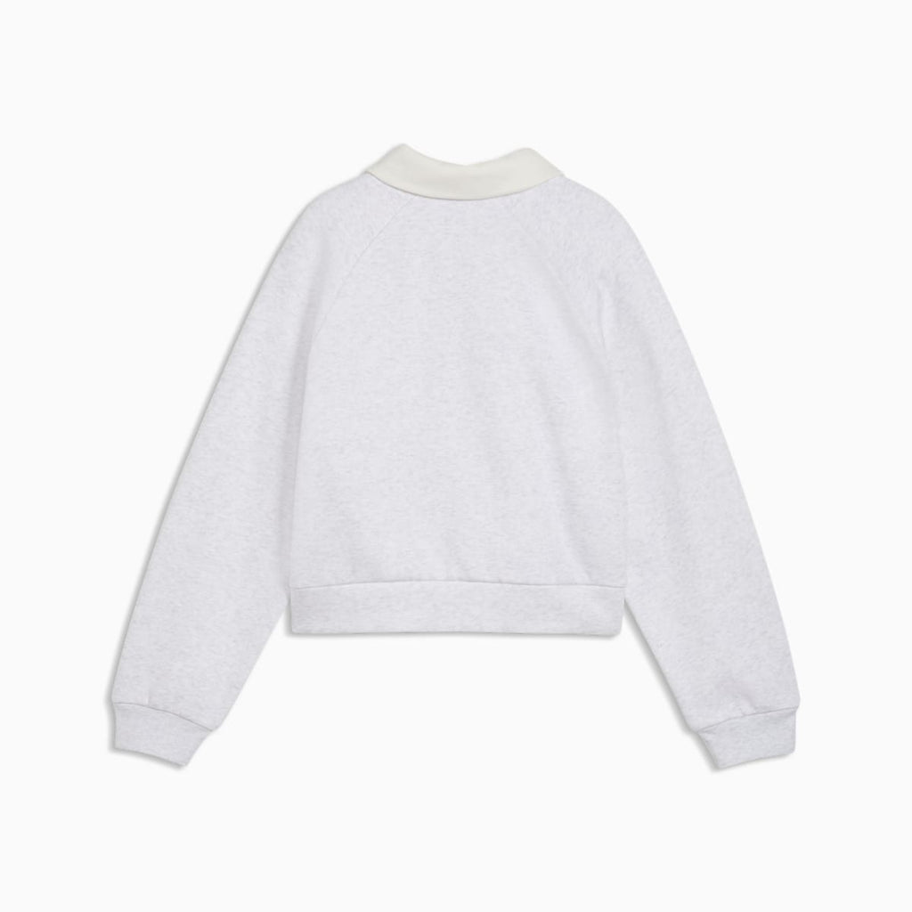 PUMA Class Relaxed Cropped Fleece Sweatshirt Youth - White Glow Heather - back on white background