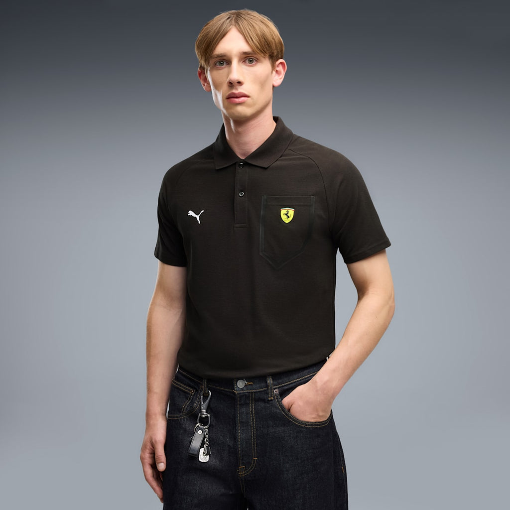 Scuderia Ferrari Tech Polo Men - PUMA Black - on model
