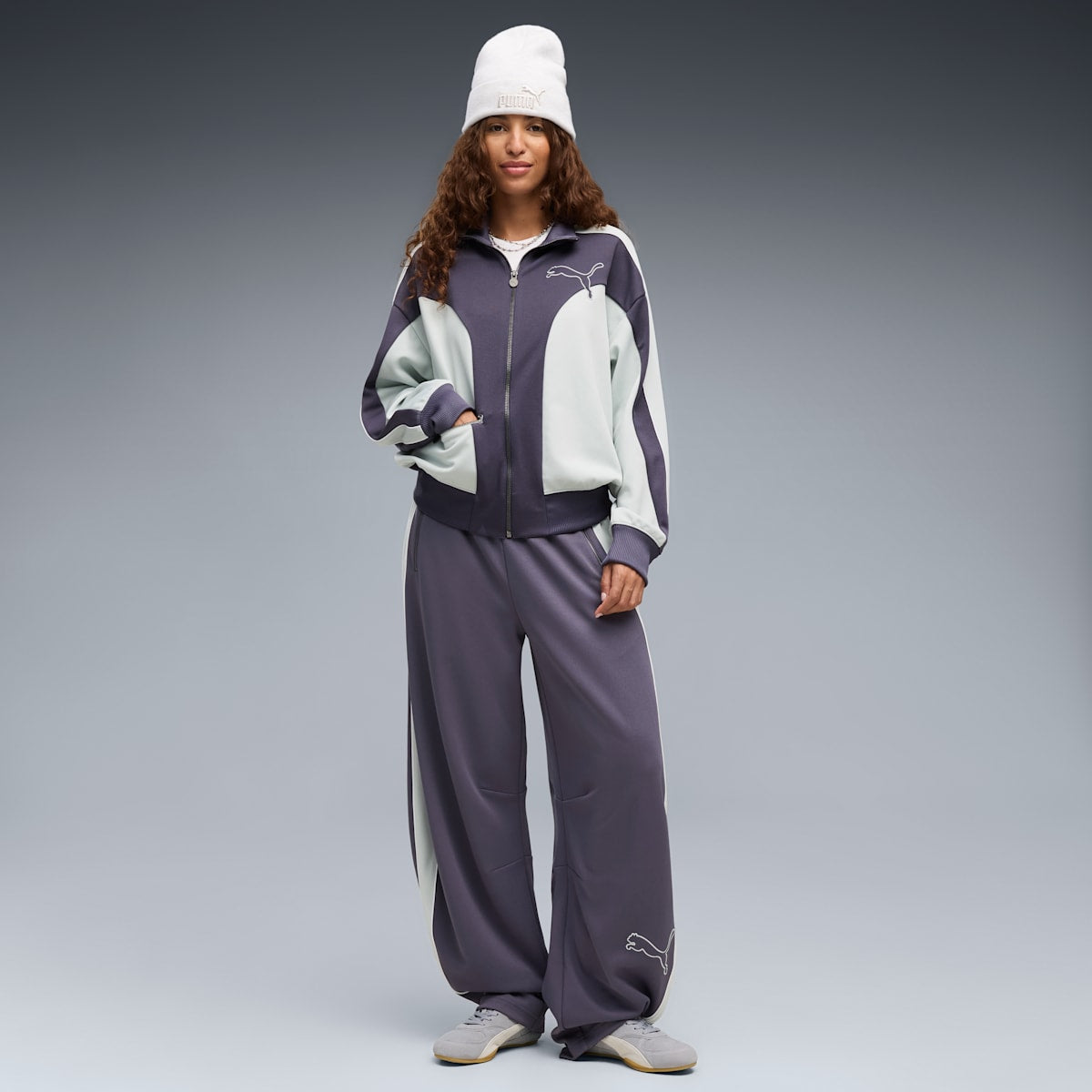 T7 Love Of The Cat Women's Barrel Track Pants - Inky Depths - on model