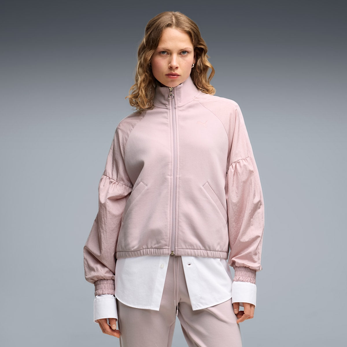 HER Women's Relaxed Full-Zip Jacket - Misty Pink - on model