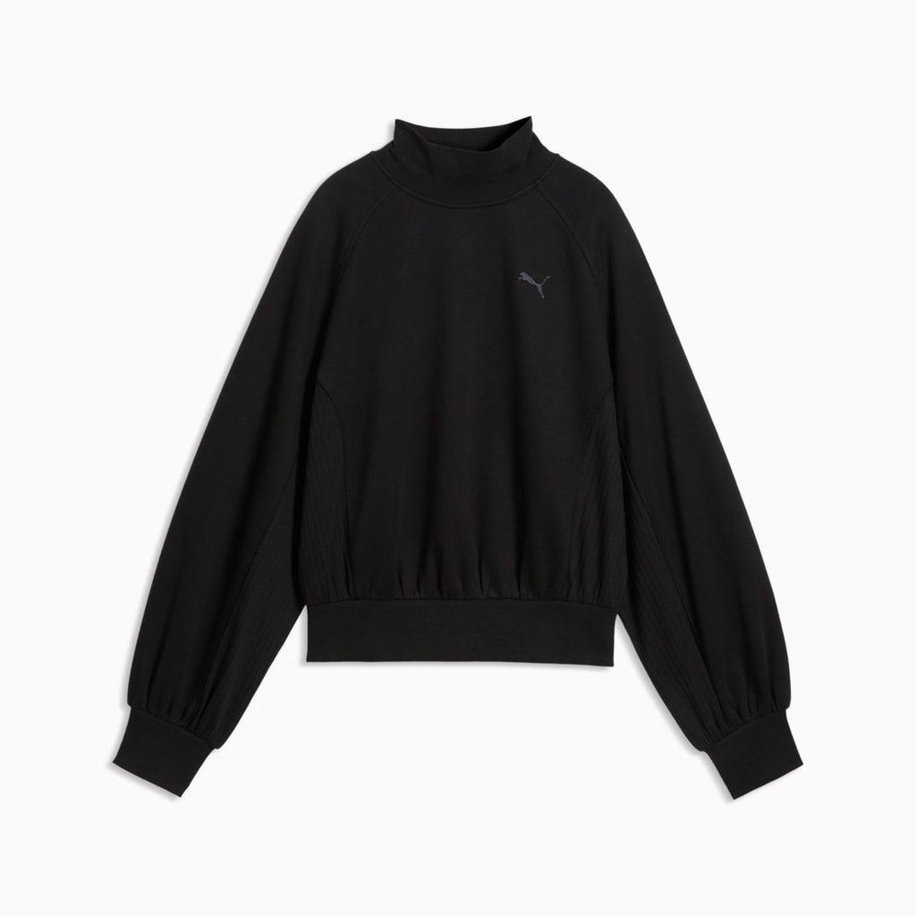 HER Relaxed Mock Neck Crew Sweatshirt Women - PUMA Black - front on white background