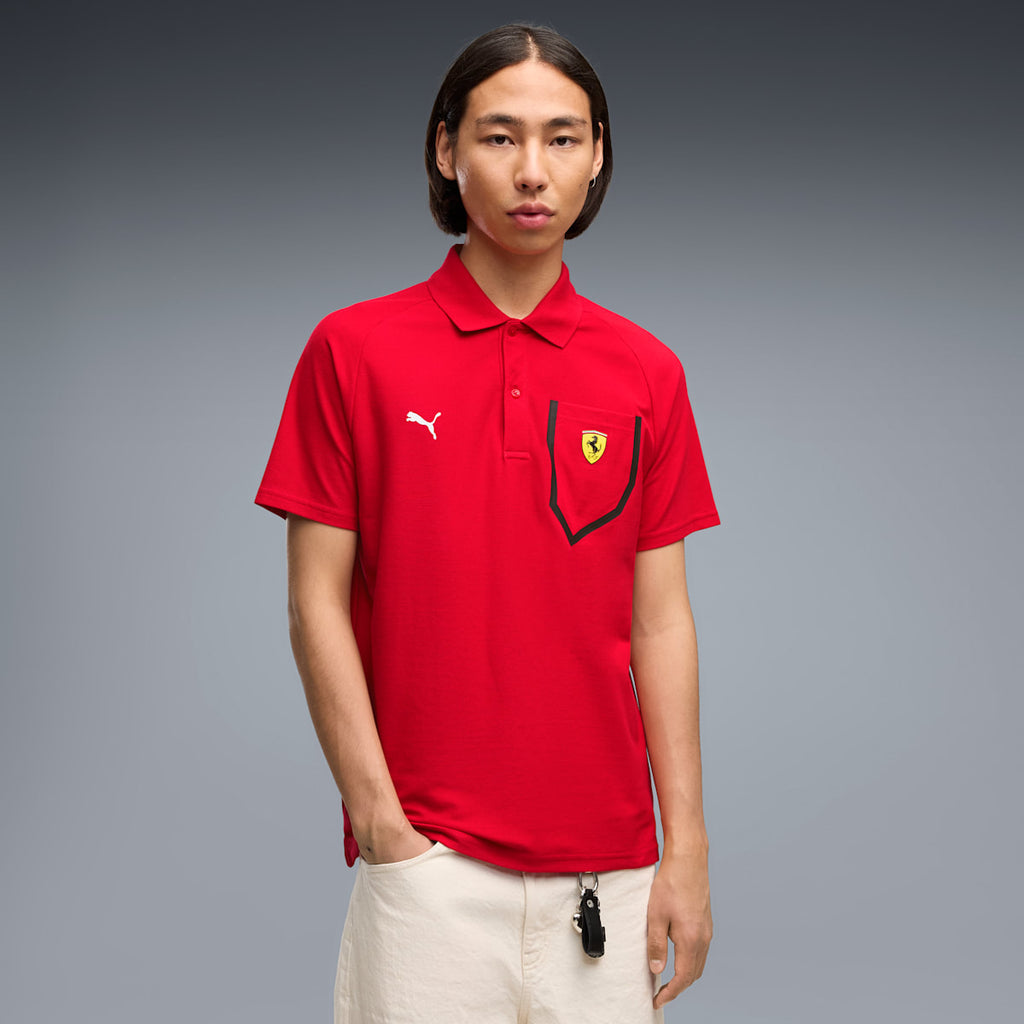 Scuderia Ferrari Tech Polo Men - Rosso Corsa - on model