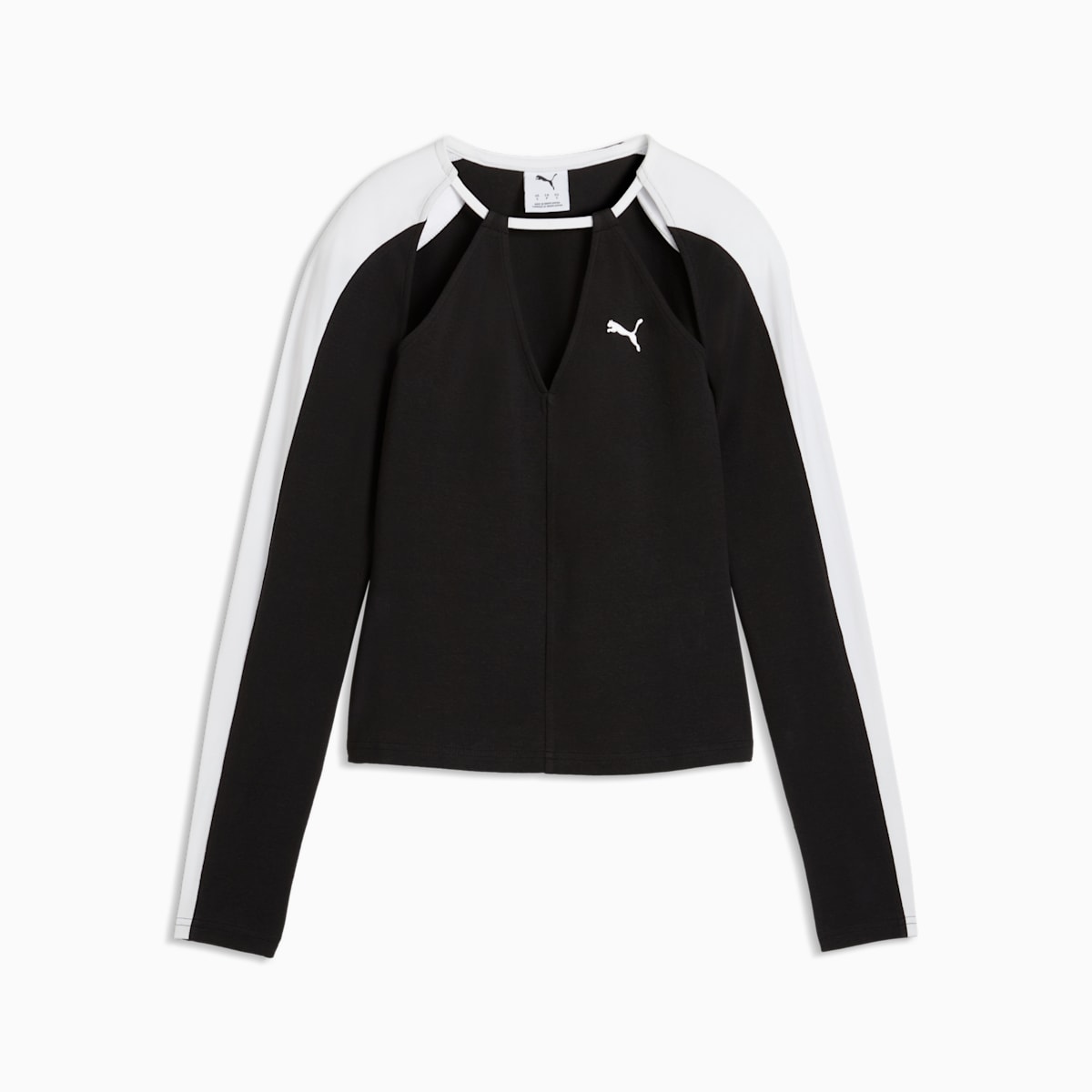 T7 Women's Slim Long Sleeve Cut-Out Tee - PUMA Black - front on white background