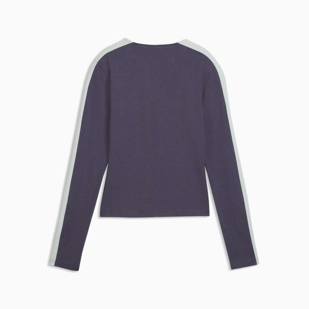 T7 Women's Slim Long Sleeve Cut-Out Tee - Inky Depths-Crème De Mint - back on white background