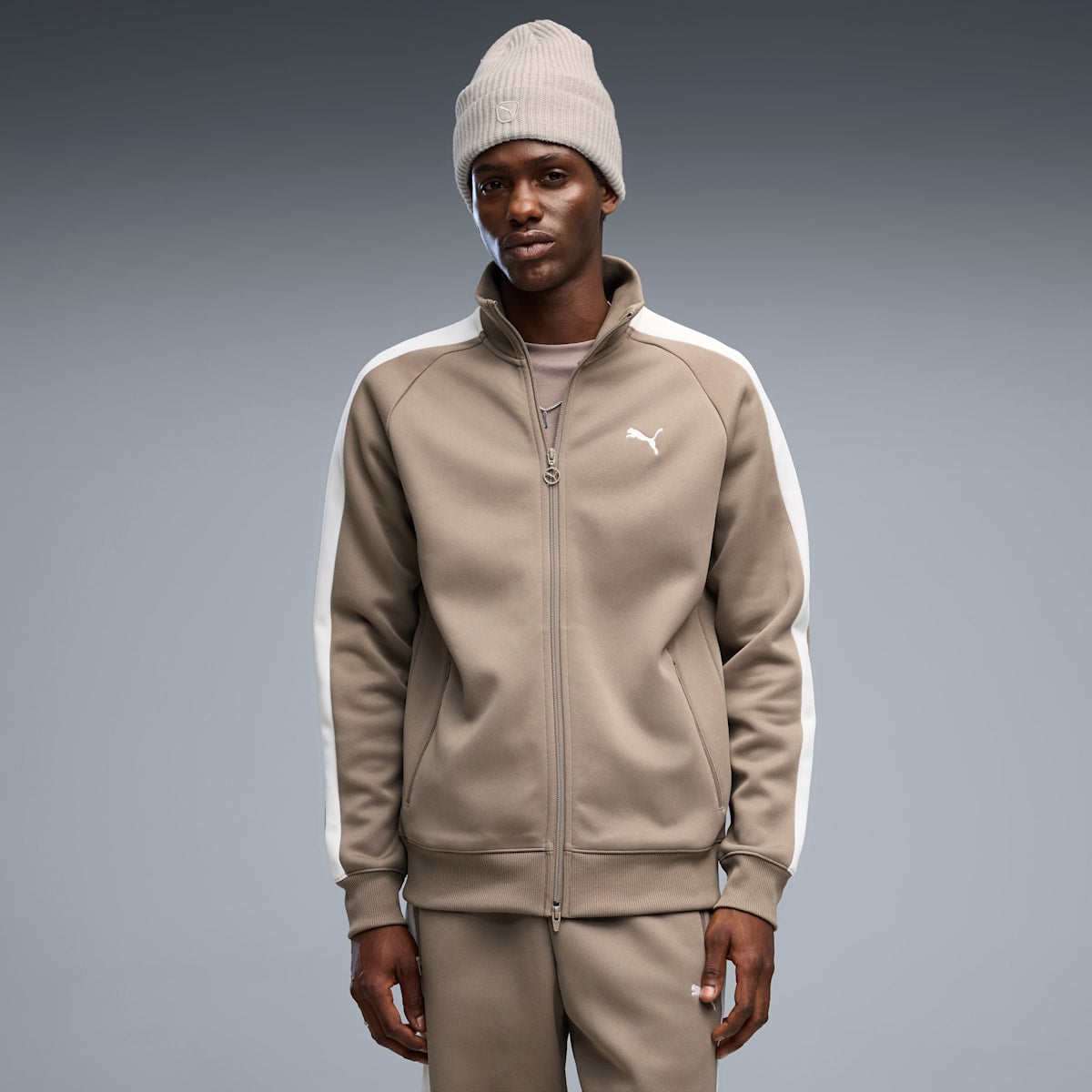T7 Men's Track Jacket - Mouse Gray - on model