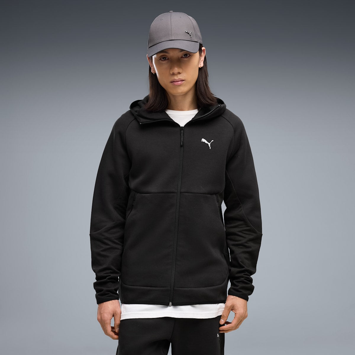 PUMATECH Elevated Slim Full-Zip Hoodie Men - PUMA Black - on model