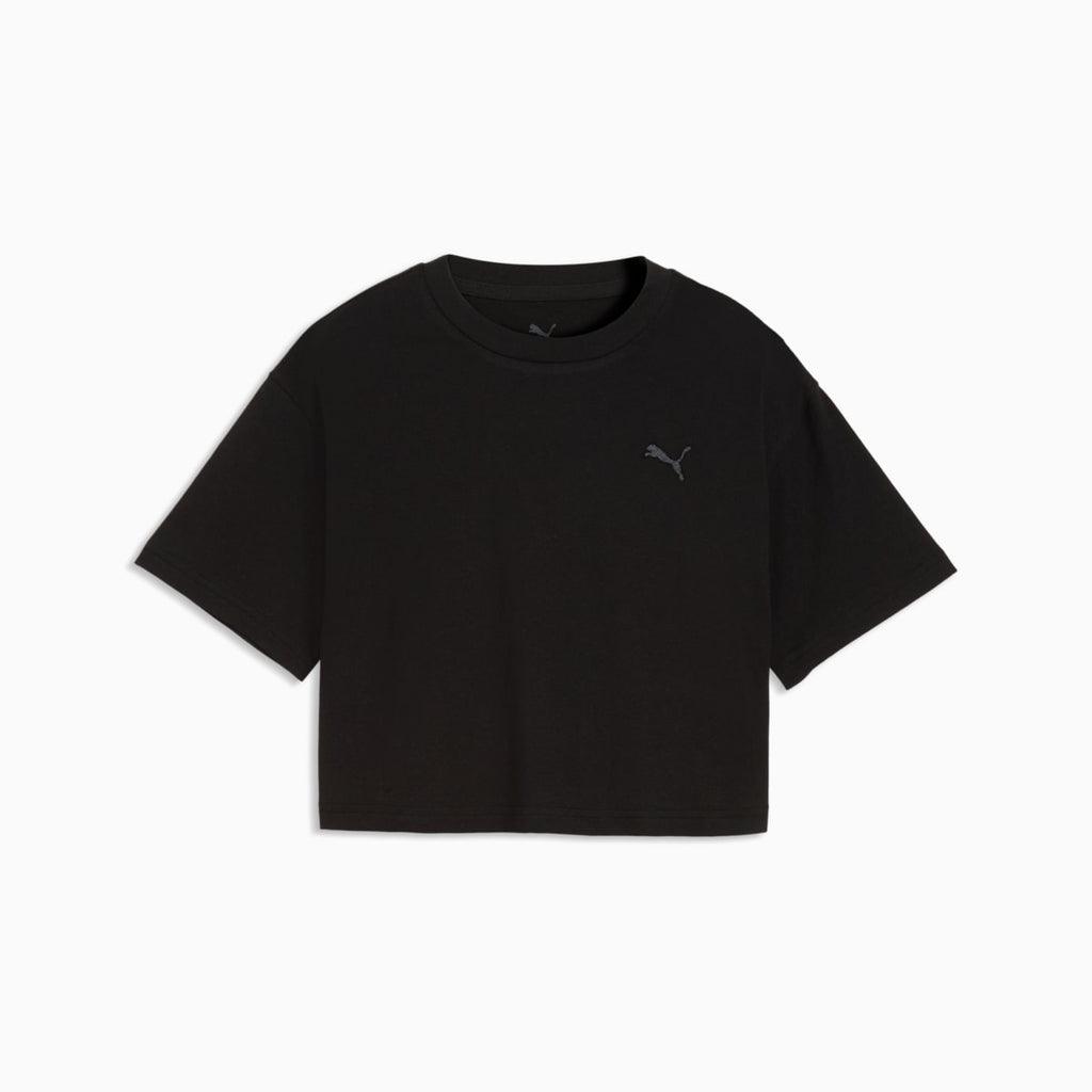 PUMA Class Relaxed Cropped Graphic Tee Youth - PUMA Black - front on white background