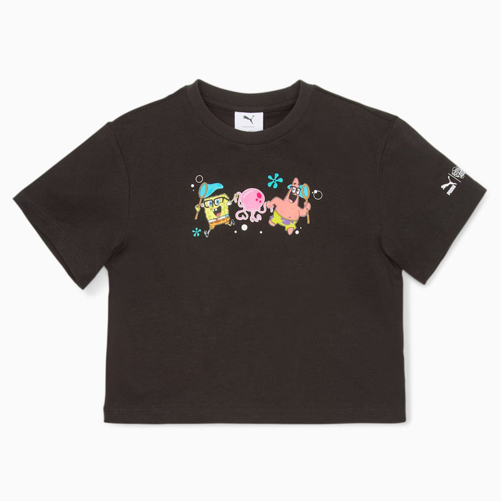 PUMA x SPONGEBOB Girls Tee PUMA Black front view