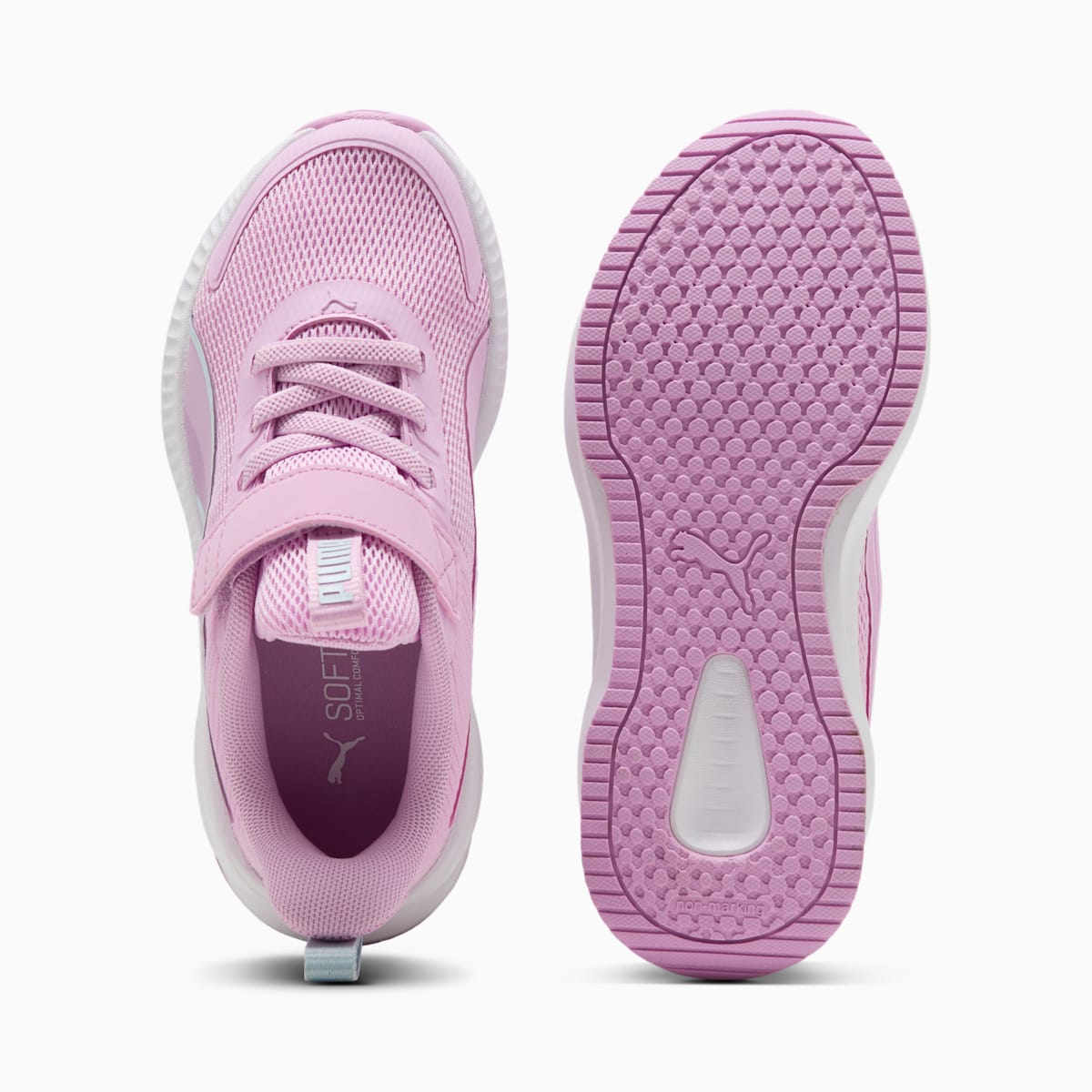 PUMA Flyer 4 Running Shoes Kids - Mauve Glow-Aqua Glow-PUMA White - Side Profile - Medial