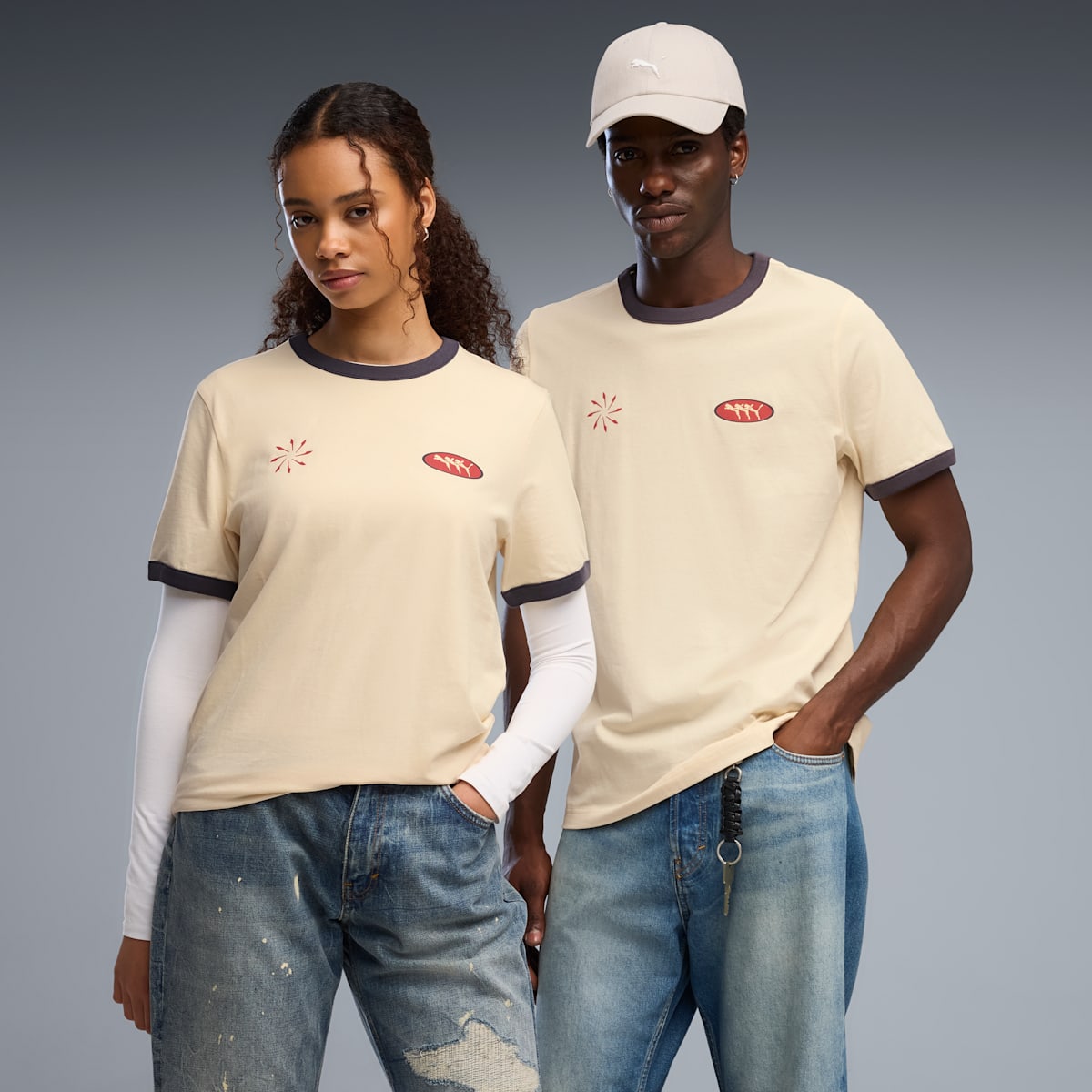FUTURE.PUMA.ARCHIVE Ringer Tee Unisex - Buttercream - on model