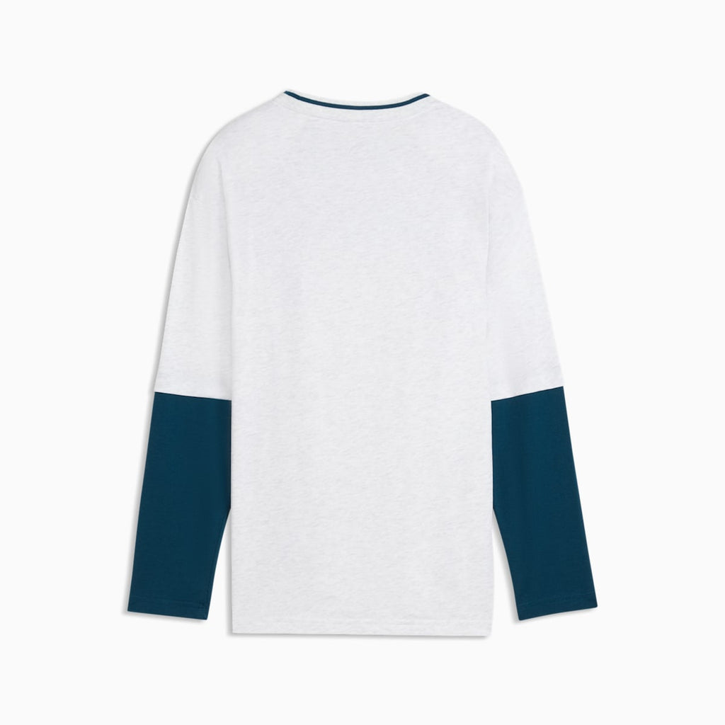 MID 90s Relaxed Layered Long Sleeve Tee Youth - White Glow Heather - back on white background