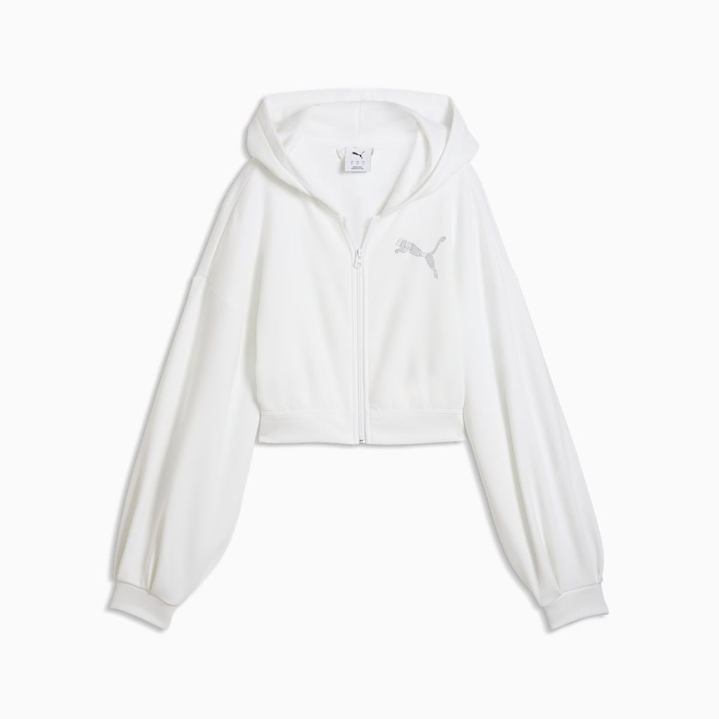 Essentials Graphic Bedazzled Full-Zip Hoodie Women - PUMA White front view