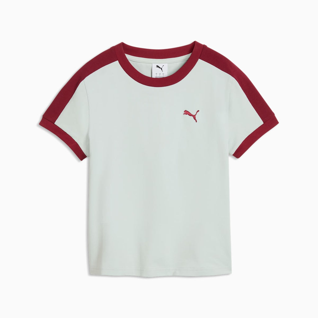T7 Women's Slim Tee - Créme De Mint-Garnet Glow - front on white background