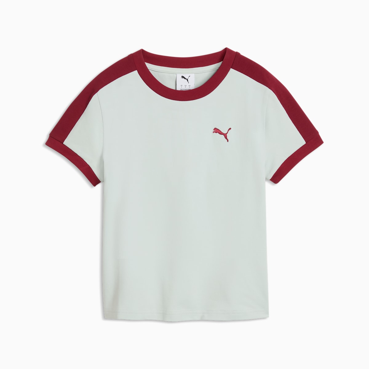 T7 Women's Slim Tee - Créme De Mint-Garnet Glow - front on white background