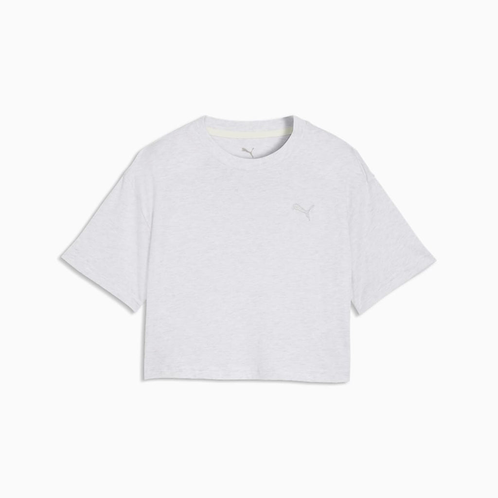 PUMA Class Relaxed Cropped Graphic Tee - Youth 8-16 years - White Glow Heather - front on white background