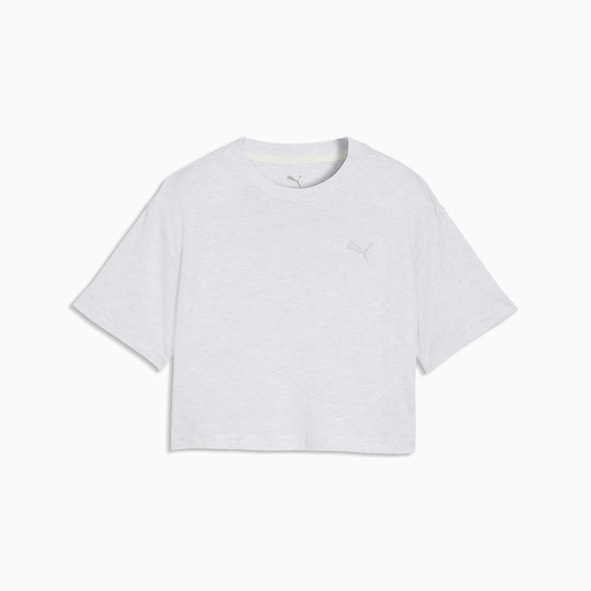 PUMA Class Relaxed Cropped Graphic Tee - Youth 8-16 years - White Glow Heather - front on white background
